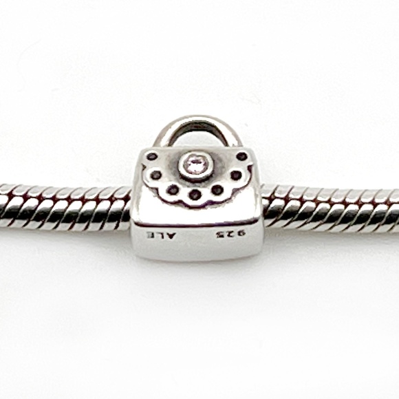 Handbag Charm with Pink Cubic Zirconia | 925 Sterling Silver | CZ | Vintage - Picture 2 of 4